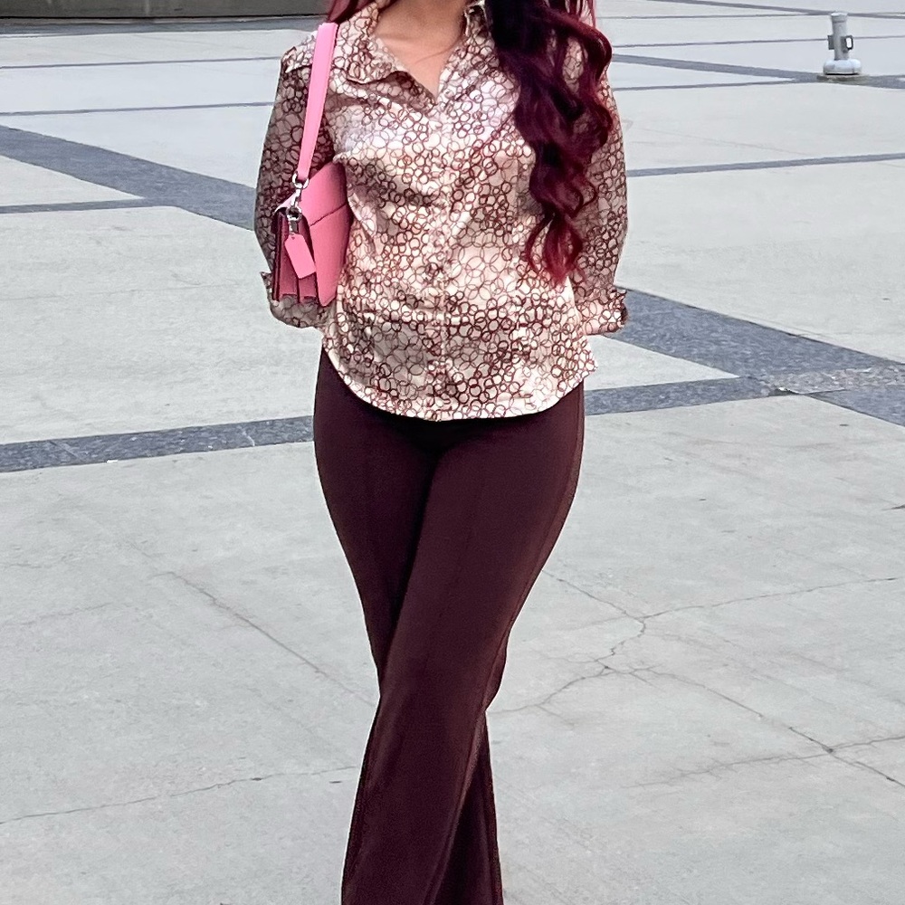 Satin Brown Patterned Blouse